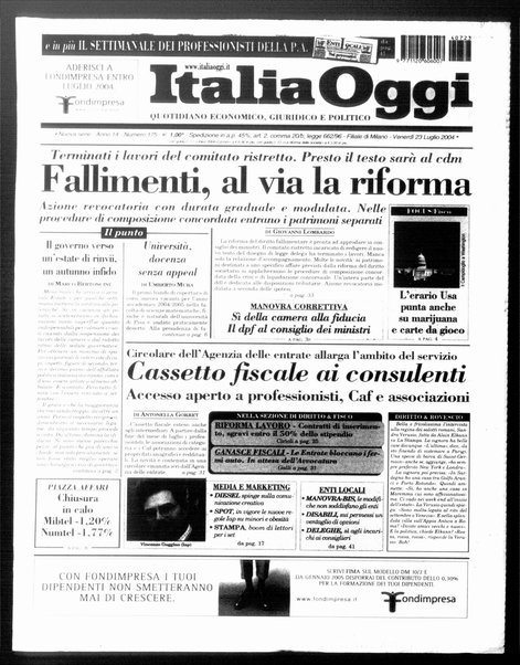 Italia oggi : quotidiano di economia finanza e politica